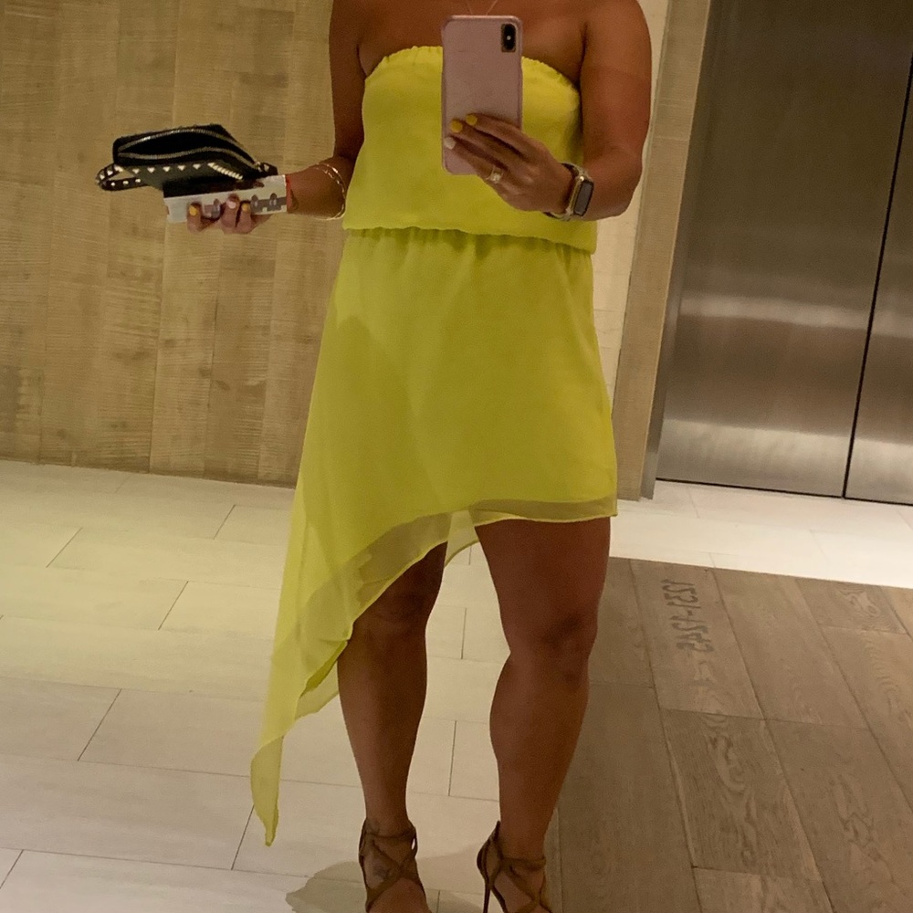 Mason by Michelle mason neon yellow strapless asymmetric dress